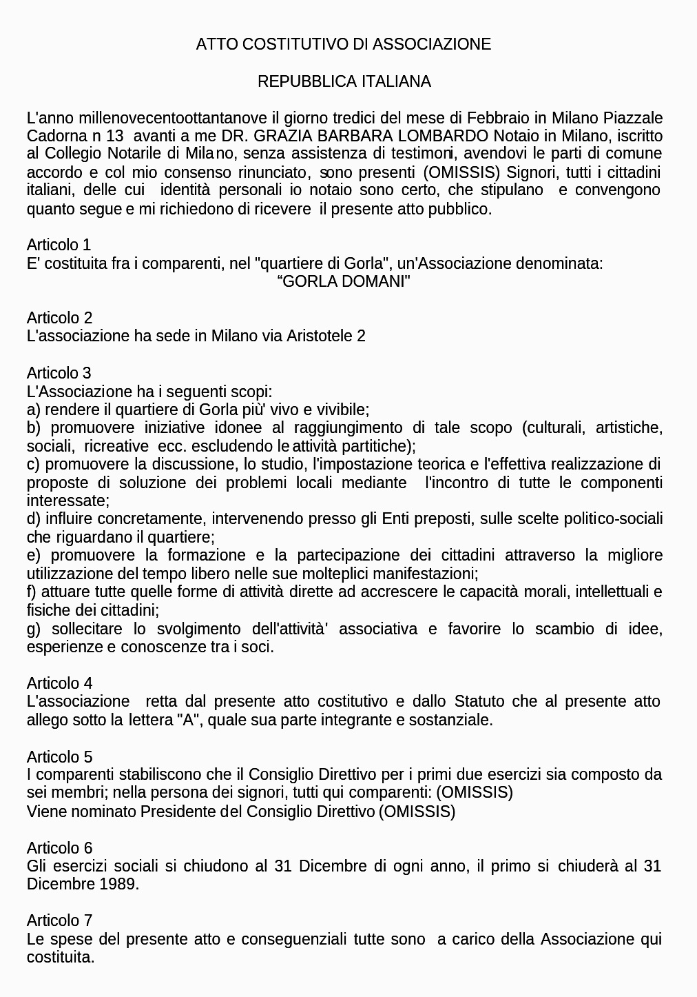 Anteprima Statuto Costituz.associazione el 1989 Anteprima Statuto